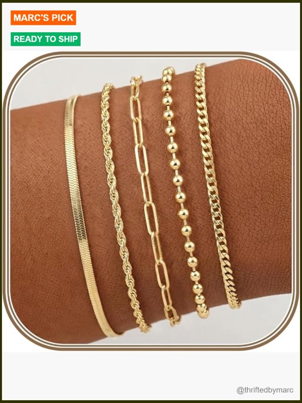 14K Gold Plated Bracelet Set for Women, 5 Pack Dainty Stackable